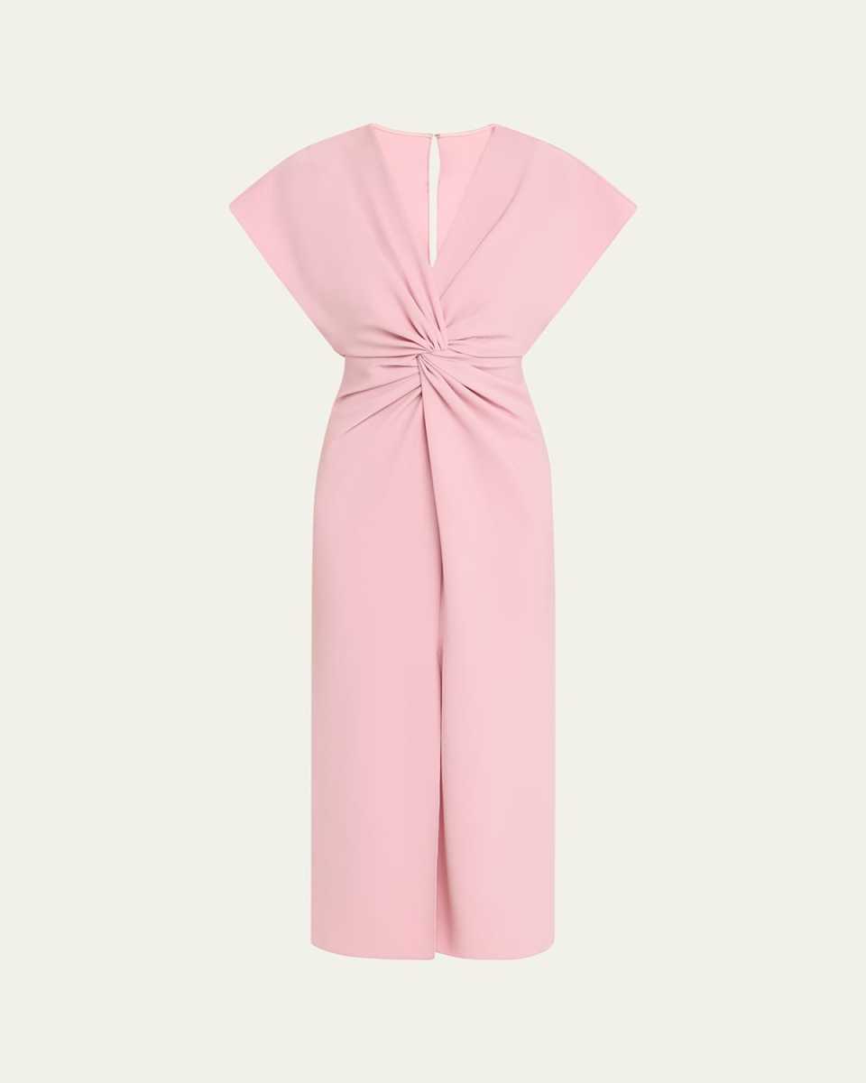 Front Twist V-Neck Midi Dress